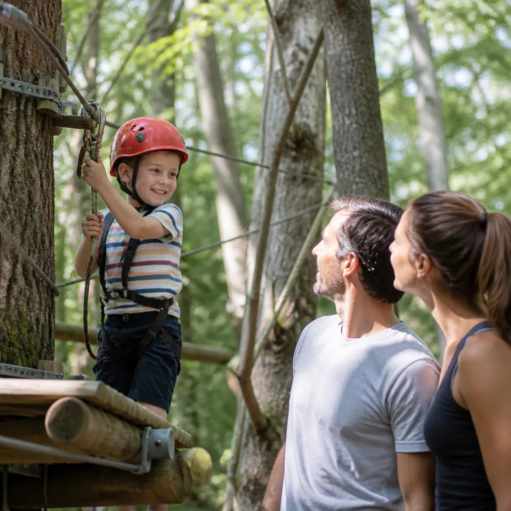 Famille en accrobranche au Ventoux Aventure dans le Vaucluse